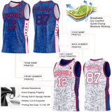 Custom Royal Red-White Side Panel Stripe Stars Geometric Shatter Starburst Reversible Double Side Sublimation Basketball Set Jersey