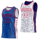 Custom Royal Red-White Side Panel Stripe Stars Geometric Shatter Starburst Reversible Double Side Sublimation Basketball Set Jersey