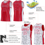 Custom Red Gray-White Side Panel Stripe Stars Geometric Shatter Starburst Reversible Double Side Sublimation Basketball Set Jersey