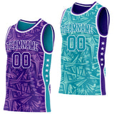 Custom Purple White-Teal Side Panel Stripe Stars Geometric Shatter Starburst Reversible Double Side Sublimation Basketball Set Jersey