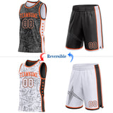 Custom Black White-Orange Side Panel Stripe Stars Geometric Shatter Starburst Reversible Double Side Sublimation Basketball Set Jersey