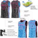 Custom Black Pink-Sky Blue Side Panel Stripe Stars Geometric Shatter Starburst Reversible Double Side Sublimation Basketball Set Jersey
