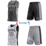 Custom Black White-Gray Side Panel Stripe Stars Geometric Shatter Starburst Reversible Double Side Sublimation Basketball Set Jersey