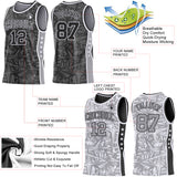 Custom Black White-Gray Side Panel Stripe Stars Geometric Shatter Starburst Reversible Double Side Sublimation Basketball Set Jersey