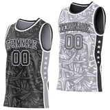 Custom Black White-Gray Side Panel Stripe Stars Geometric Shatter Starburst Reversible Double Side Sublimation Basketball Set Jersey