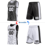Custom Black White-Gray Side Panel Stripe Stars Geometric Shatter Starburst Reversible Double Side Sublimation Basketball Set Jersey