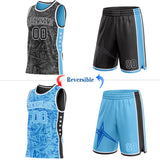 Custom Black White-Sky Blue Side Panel Stripe Stars Geometric Shatter Starburst Reversible Double Side Sublimation Basketball Set Jersey