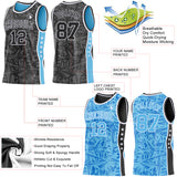 Custom Black White-Sky Blue Side Panel Stripe Stars Geometric Shatter Starburst Reversible Double Side Sublimation Basketball Set Jersey