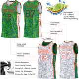 Custom Kelly Green Orange-White Side Panel Stripe Stars Geometric Shatter Starburst Reversible Double Side Sublimation Basketball Set Jersey