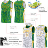Custom Kelly Green Gold-White Side Panel Stripe Stars Geometric Shatter Starburst Reversible Double Side Sublimation Basketball Set Jersey