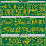 Custom Kelly Green Gold-White Side Panel Stripe Stars Geometric Shatter Starburst Reversible Double Side Sublimation Basketball Set Jersey