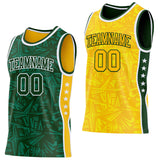 Custom Green White-Gold Side Panel Stripe Stars Geometric Shatter Starburst Reversible Double Side Sublimation Basketball Set Jersey