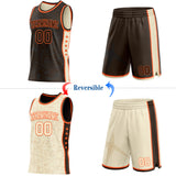 Custom Brown Orange-Cream Side Panel Stripe Stars Geometric Shatter Starburst Reversible Double Side Sublimation Basketball Set Jersey