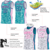 Custom Teal Pink-White Side Panel Stripe Stars Geometric Shatter Starburst Reversible Double Side Sublimation Basketball Set Jersey