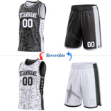 Custom Black White-Gray Side Panel Stripe Stars Geometric Shatter Starburst Reversible Double Side Sublimation Basketball Set Jersey