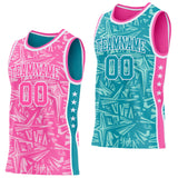 Custom Pink White-Teal Side Panel Stripe Stars Geometric Shatter Starburst Reversible Double Side Sublimation Basketball Set Jersey