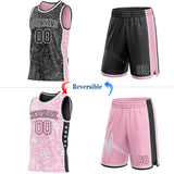 Custom Black White-Light Pink Side Panel Stripe Stars Geometric Shatter Starburst Reversible Double Side Sublimation Basketball Set Jersey