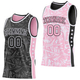 Custom Black White-Light Pink Side Panel Stripe Stars Geometric Shatter Starburst Reversible Double Side Sublimation Basketball Set Jersey