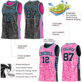 Custom Black Sky Blue-Pink Side Panel Stripe Stars Geometric Shatter Starburst Reversible Double Side Sublimation Basketball Set Jersey