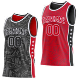 Custom Black White-Red Side Panel Stripe Stars Geometric Shatter Starburst Reversible Double Side Sublimation Basketball Set Jersey