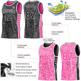 Custom Black White-Pink Side Panel Stripe Stars Geometric Shatter Starburst Reversible Double Side Sublimation Basketball Set Jersey
