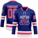Custom Royal Neon Pink-White Hockey Lace Neck Jersey