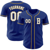 Custom Royal White-Old Gold Authentic Baseball Jersey