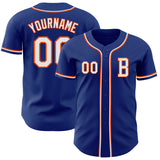 Custom Royal White-Orange Authentic Baseball Jersey