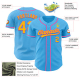 Custom Sky Blue Yellow-Pink Authentic Baseball Jersey