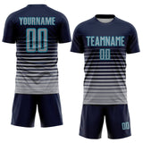 Custom Navy Gray-Teal Pinstripe Fade Fashion Sublimation Soccer Uniform Jersey