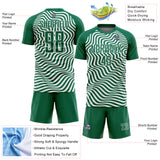 Custom Kelly Green Black-White Wavy Lines Sublimation Soccer Uniform Jersey