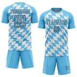 Custom White Sky Blue-Black Bavarian Flag Sublimation Soccer Uniform Jersey