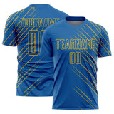 Custom Blue Gold Lines Sublimation Soccer Uniform Jersey