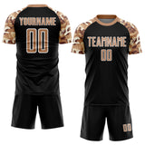 Custom Black Old Gold-White Camouflage Sublimation Soccer Uniform Jersey