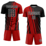 Custom Red Black-White Lines Sports Sublimation Soccer Uniform Jersey