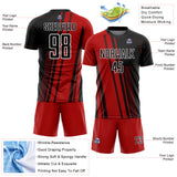 Custom Red Black-White Lines Sports Sublimation Soccer Uniform Jersey