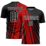 Custom Red Black-White Lines Sports Sublimation Soccer Uniform Jersey