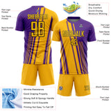 Custom Gold Purple-White Lines Sports Sublimation Soccer Uniform Jersey