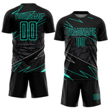 Custom Black Aqua Lines Sports Sublimation Soccer Uniform Jersey