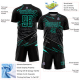 Custom Black Aqua Lines Sports Sublimation Soccer Uniform Jersey