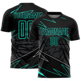 Custom Black Aqua Lines Sports Sublimation Soccer Uniform Jersey