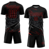 Custom Black Red Lines Sports Sublimation Soccer Uniform Jersey