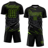 Custom Black Neon Green Lines Sports Sublimation Soccer Uniform Jersey
