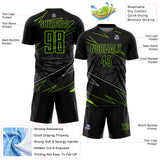 Custom Black Neon Green Lines Sports Sublimation Soccer Uniform Jersey