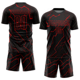Custom Black Red Lightning Sports Sublimation Soccer Uniform Jersey