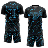 Custom Black Sky Blue Lightning Sports Sublimation Soccer Uniform Jersey