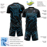 Custom Black Sky Blue Lightning Sports Sublimation Soccer Uniform Jersey