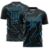 Custom Black Sky Blue Lightning Sports Sublimation Soccer Uniform Jersey