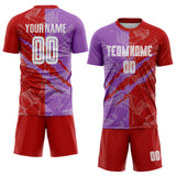 Custom Graffiti Pattern Red-Medium Purple Scratch Sublimation Soccer Uniform Jersey
