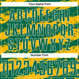 Custom Kelly Green Gold-White Splash Sublimation Soccer Uniform Jersey